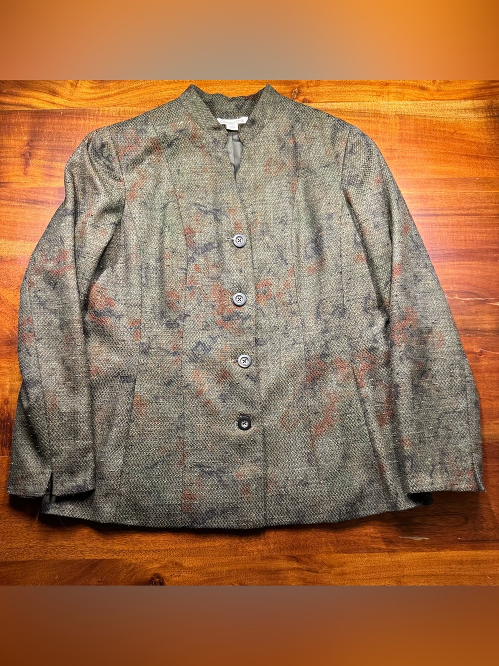 Coldwater Creek Olive Green Textured Knit Blazer Jacket Womens Size 14 Career
